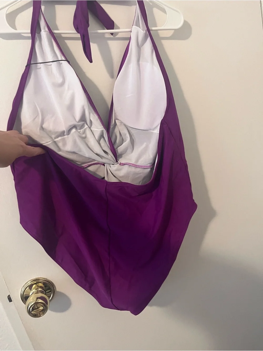 NWT Sea Serenity Deep V-Neck Twist One Piece Swimsuit Eggplant Purple 2X